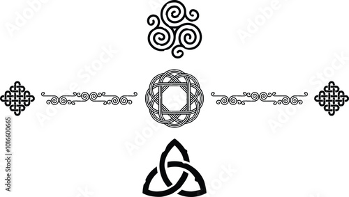 Celtic Elements - Irish Triskele, Knot and Spiral Border, Grunge Triquetra