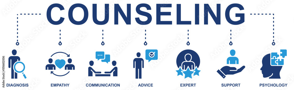 Counseling banner web icon vector illustration concept for counseling psychology and mental healthcare with an icon Counseling banner web icon vector illustration concept for counseling psychology and mental healthcare with an icon