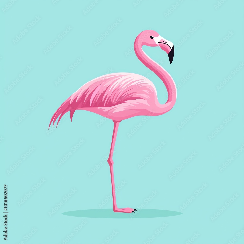 Fototapeta premium A vibrant pink flamingo standing elegantly against a mint green background.
