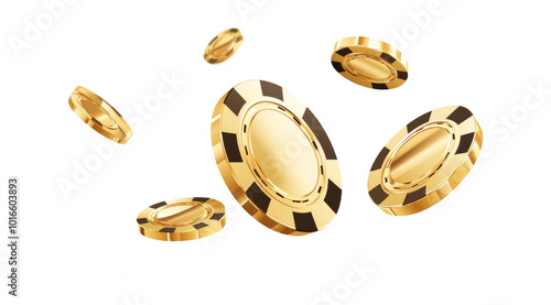 Golden casino chips falling, cut out