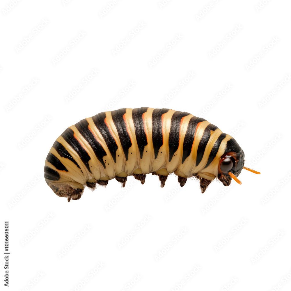 Colorful striped caterpillar, white isolate background Colorful striped caterpillar, white isolate background
