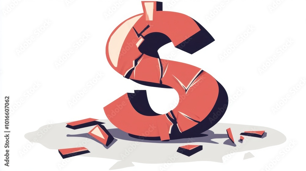 Broken Dollar Sign Icon for Bankruptcy Concepts Broken Dollar Sign Icon for Bankruptcy Concepts