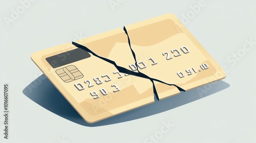 Cracked Credit Card Illustration with Broken Design