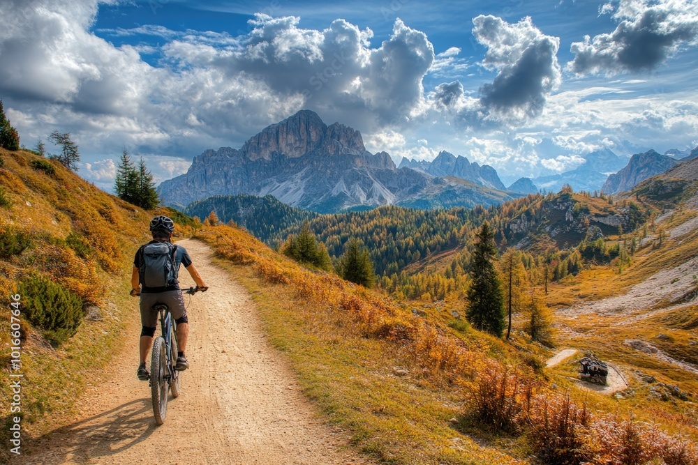 A person rides a bicycle down a rural dirt path. A person rides a bicycle down a rural dirt path.