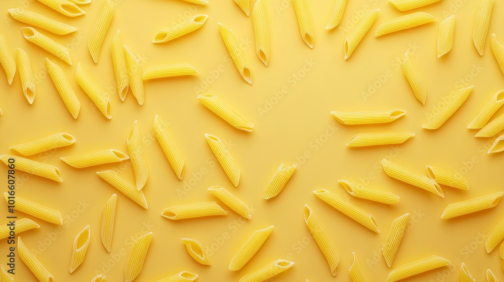 Obraz premium Top view of raw Italian pasta variety on a clean background, with copy space for recipes or branding