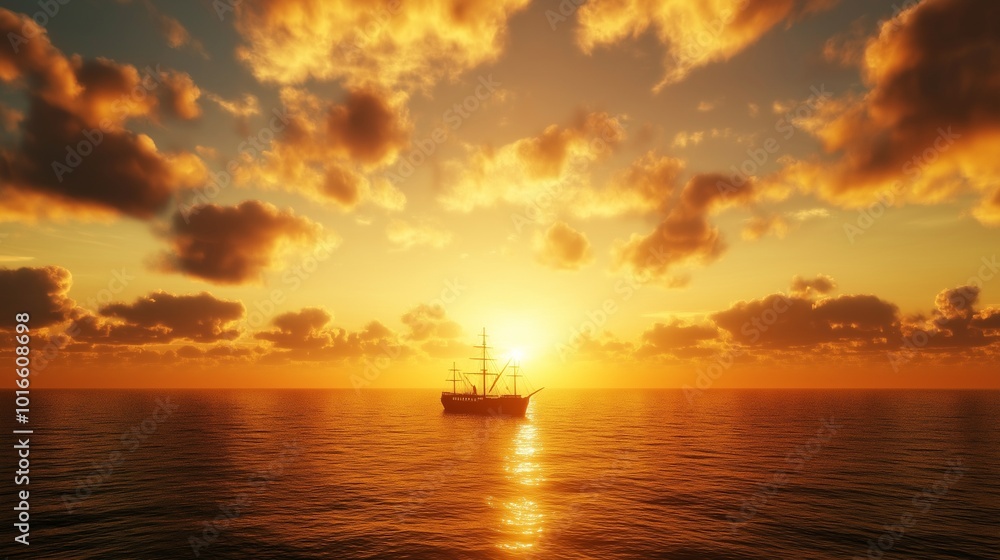 A majestic ship docked on a peaceful beach with palm trees and lush greenery under sky,vintage sextant placed on a nautical map, close-up of an old compass showing coloumbus day.