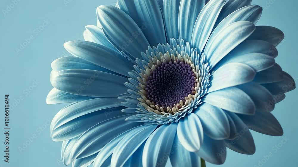 A close-up view of a blue gerbera daisy with a blue background A close-up view of a blue gerbera daisy with a blue background