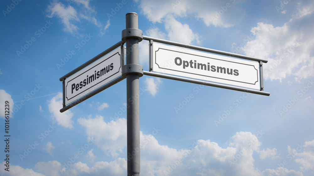 Fototapeta premium Signposts the direct way to optimism versus pessimism