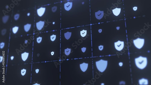 Data protection verified is a grid pattern concept in cybersecurity technologies loopable black background
