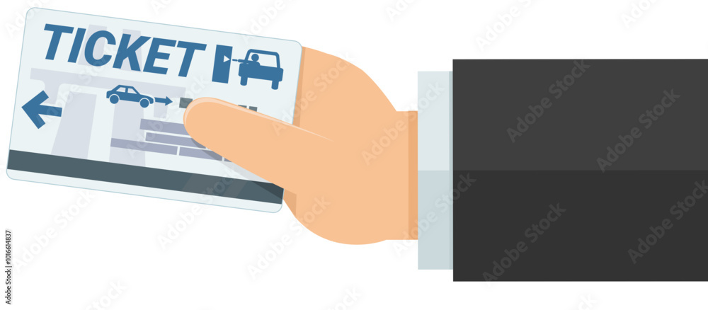 A hand presents a toll ticket in flat design style (cut out) A hand presents a toll ticket in flat design style (cut out)