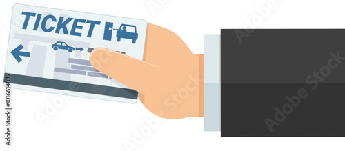 A hand presents a toll ticket in flat design style (cut out)