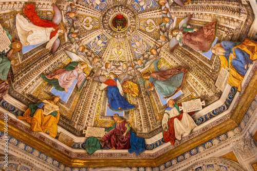 a splendid frescoed dome inside the sanctuary of the holy house of Loreto