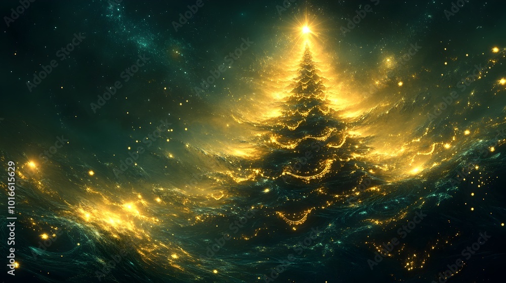 Magical Fractal Christmas Tree with Glowing Orbs in Festive Atmosphere Magical Fractal Christmas Tree with Glowing Orbs in Festive Atmosphere