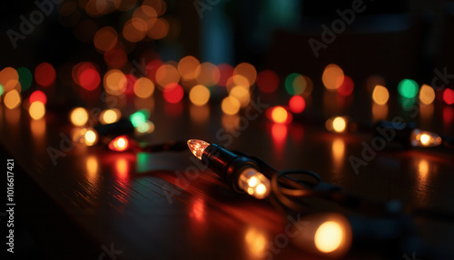 Colorful Christmas garland glows in the dark