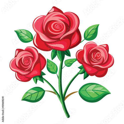 Valentines roses, vector illustration on white background.