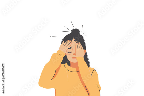 asian woman having Headache isolated illustration