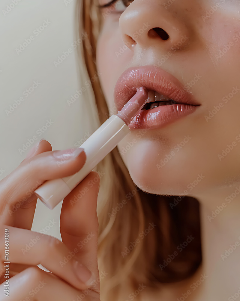 Hydrating Lip Care Routine - Person Using Lip Balm, Scrub, and Gloss for Moisturized Lips Hydrating Lip Care Routine - Person Using Lip Balm, Scrub, and Gloss for Moisturized Lips