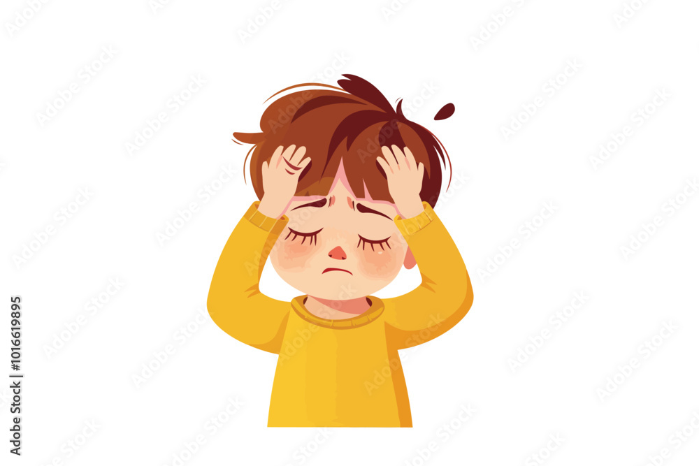 little baby having Headache isolated illustration little baby having Headache isolated illustration
