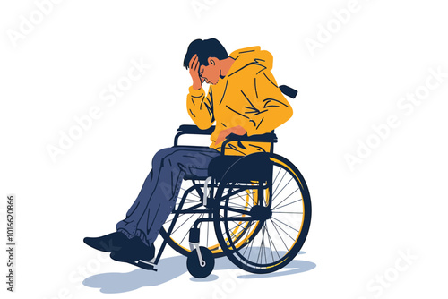 person in wheelchair having Headache isolated illustration