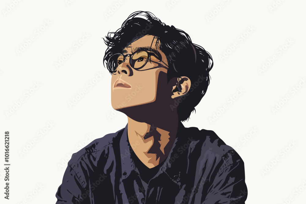 Portrait of a fashionable asian man isolated illustration Portrait of a fashionable asian man isolated illustration