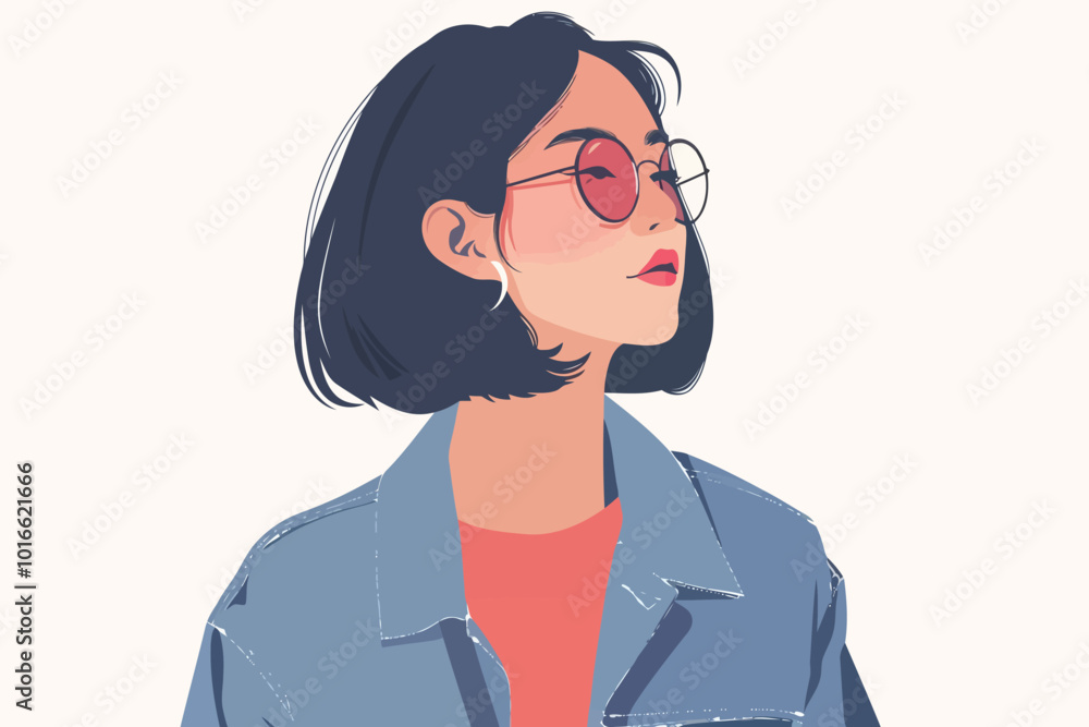 Portrait of a fashionable asian woman isolated illustration Portrait of a fashionable asian woman isolated illustration