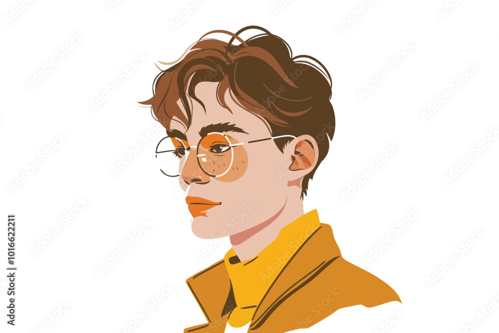 Portrait of a fashionable non binary person isolated illustration Portrait of a fashionable non binary person isolated illustration