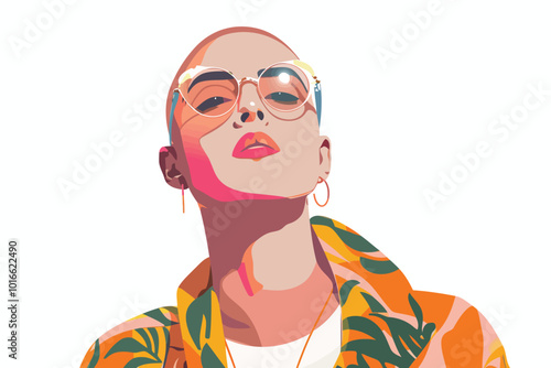 Portrait of a fashionable non binary person isolated illustration