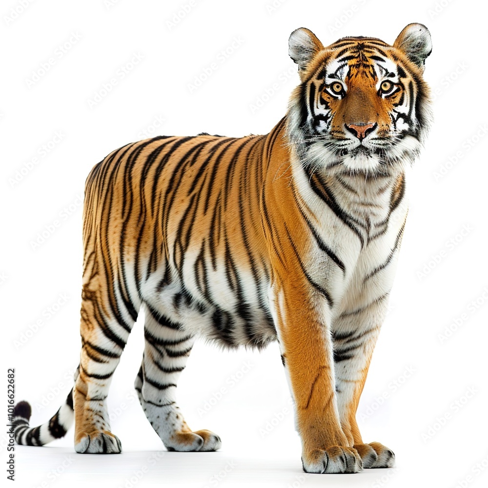 Naklejka premium Tiger standing alone against a white background 