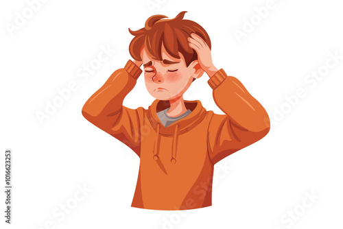 teen boy having Headache isolated illustration