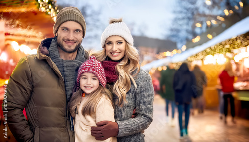 Familie auf dem Weihnachtsmarkt 