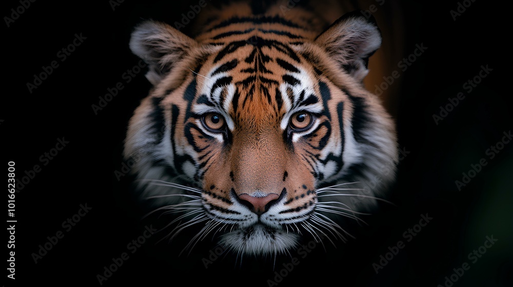 Fototapeta premium African Tiger in the Dark Forest Close-up