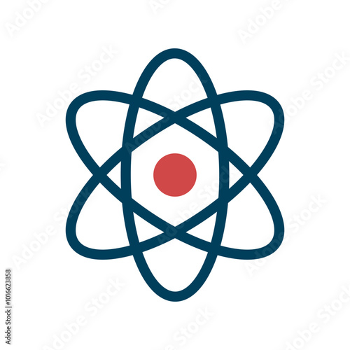 Atom icon. Minimalistic Vector illustration. Flay design. Symbol of science, education, scientific research, nuclear physics,. Concept of elementary particles design.