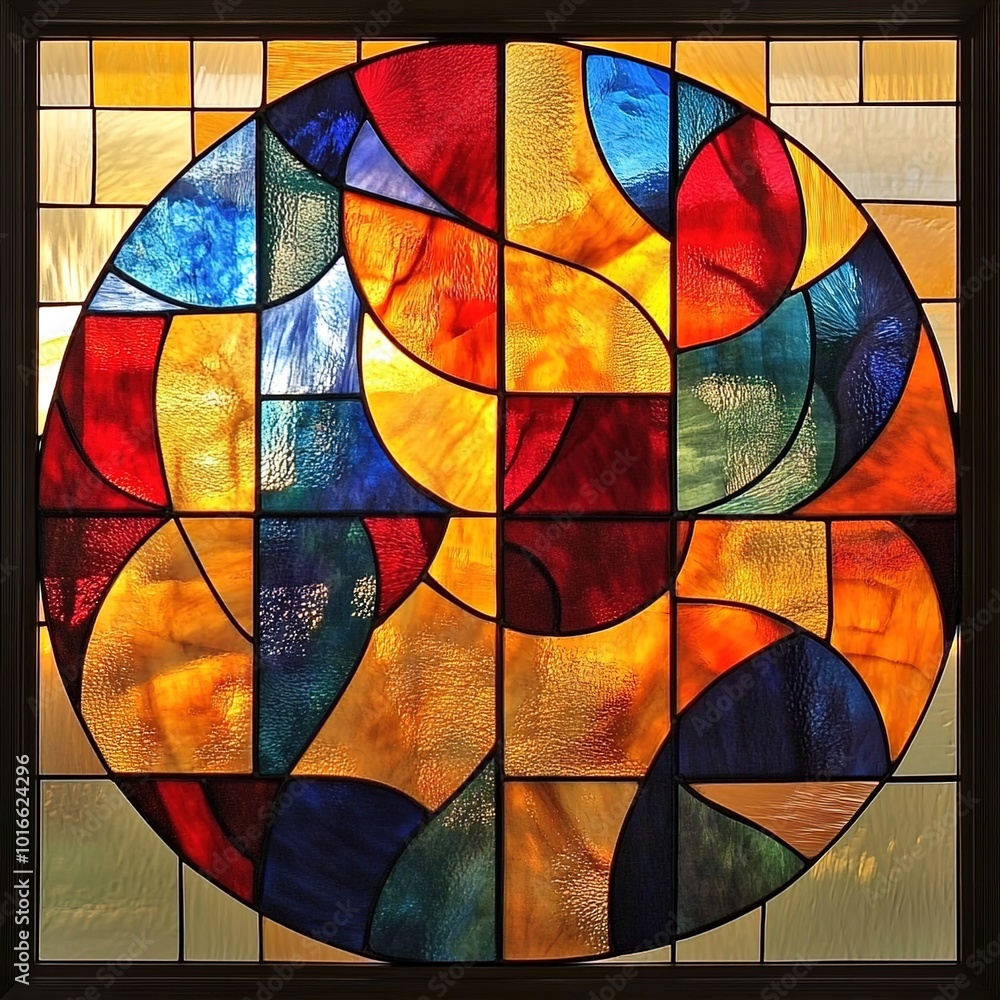Fototapeta premium A stained glass window with arches and curves