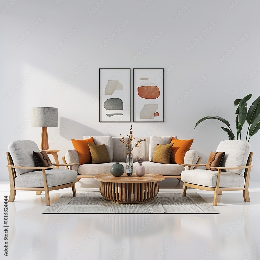 Obraz premium Modern interior furniture set in 3d rendering isolated on white background 