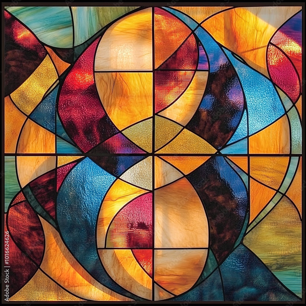 Fototapeta premium A stained glass window with arches and curves
