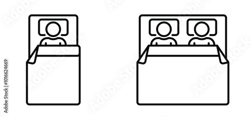 Cartoon single bed or double bed icon. Bedroom or hotel bed symbol. For sleep or  sleeping concept. Accommodation tools. Bed furniture symbol. Bedtime.