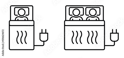House heating, warm electric blanket icon. Hot heater bed. Folded heating pad, warm electric blanket with heat controls. Temperature, warm comfort. heater and cooling symbol. 