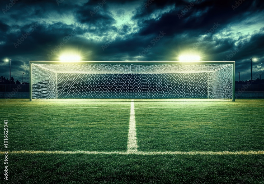 Fototapeta premium Soccer Goal Night.