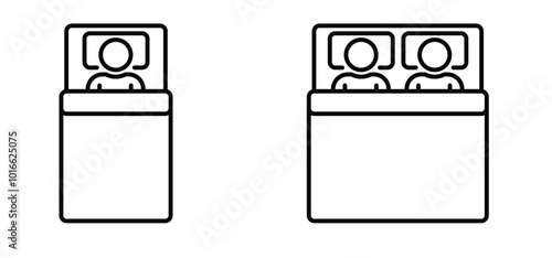 Cartoon single bed or double bed icon. Bedroom or hotel bed symbol. For sleep or  sleeping concept. Accommodation tools. Bed furniture symbol. Bedtime.