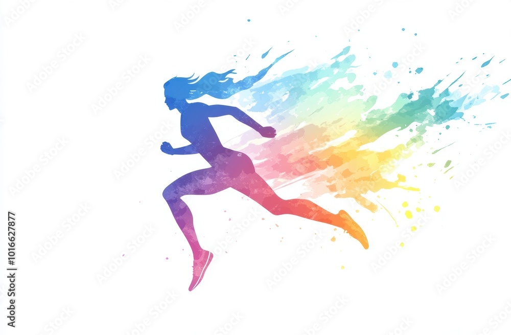 Naklejka premium Woman Running Watercolor.