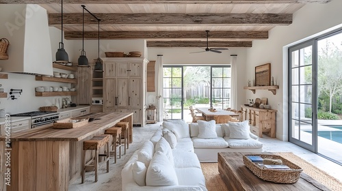 Wallpaper Mural Coastal farmhouse living room with natural textures, light wood accents, and blue tones Torontodigital.ca