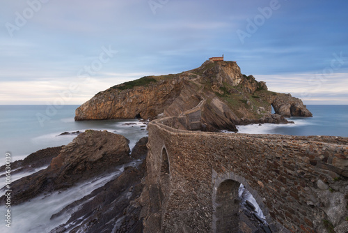 San Juan de Gaztelugatxe en la hora azul del amanecer photo