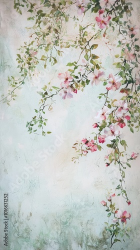 A beautiful floral design featuring delicate pink blossoms against a soft pastel background, perfect for spring themes.