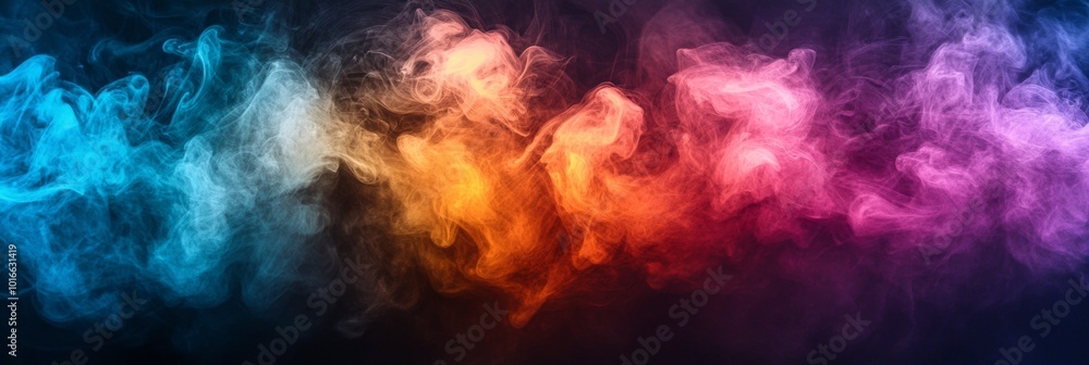 Vibrant smoke patterns in a spectrum of colors dance against a deep shadowy backdrop, creating a mesmerizing visual experience. Vibrant smoke patterns in a spectrum of colors dance against a deep shadowy backdrop, creating a mesmerizing visual experience.