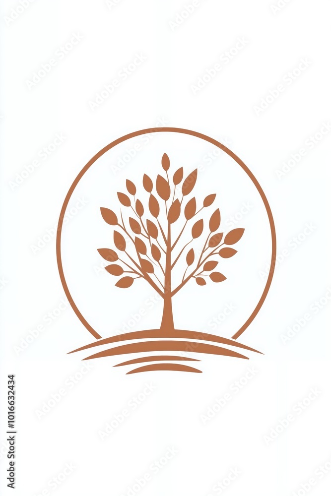 Naklejka premium Stylized brown tree silhouette within a circular design.