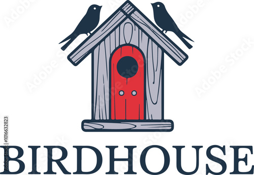 Charming Vector Birdhouse with Two Birds on Top