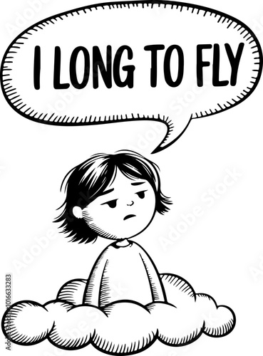 Vector Illustration of Girl Dreaming of Flying