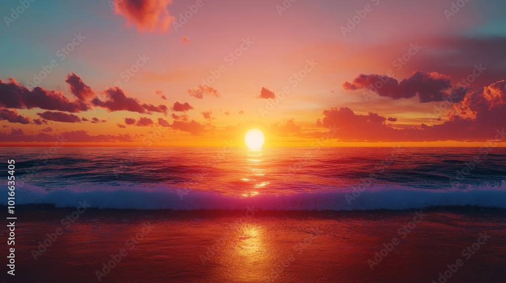 Dramatic Sunset Over Ocean Waves with Golden Sky Dramatic Sunset Over Ocean Waves with Golden Sky