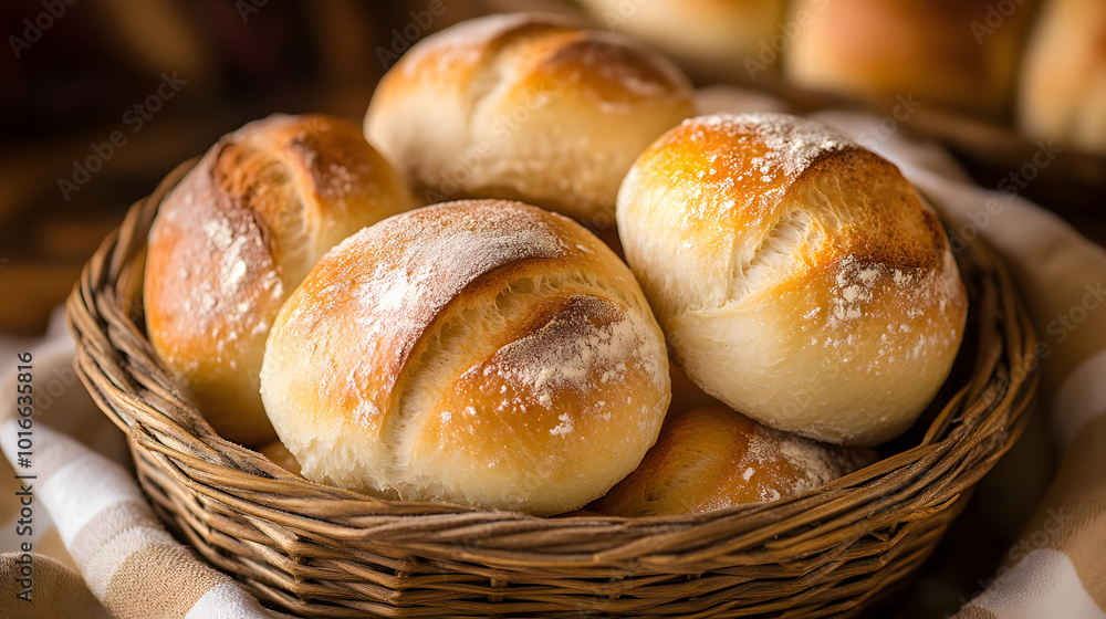 fresh bread rolls buns in wicker basket, delicious bakery for breakfast fresh bread rolls buns in wicker basket, delicious bakery for breakfast