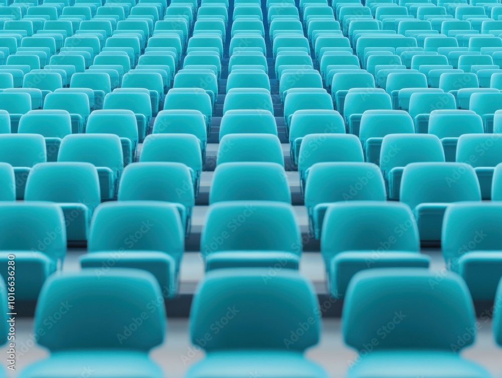 A vibrant array of turquoise chairs arranged in perfect order, creating a visually striking and modern seating display. A vibrant array of turquoise chairs arranged in perfect order, creating a visually striking and modern seating display.